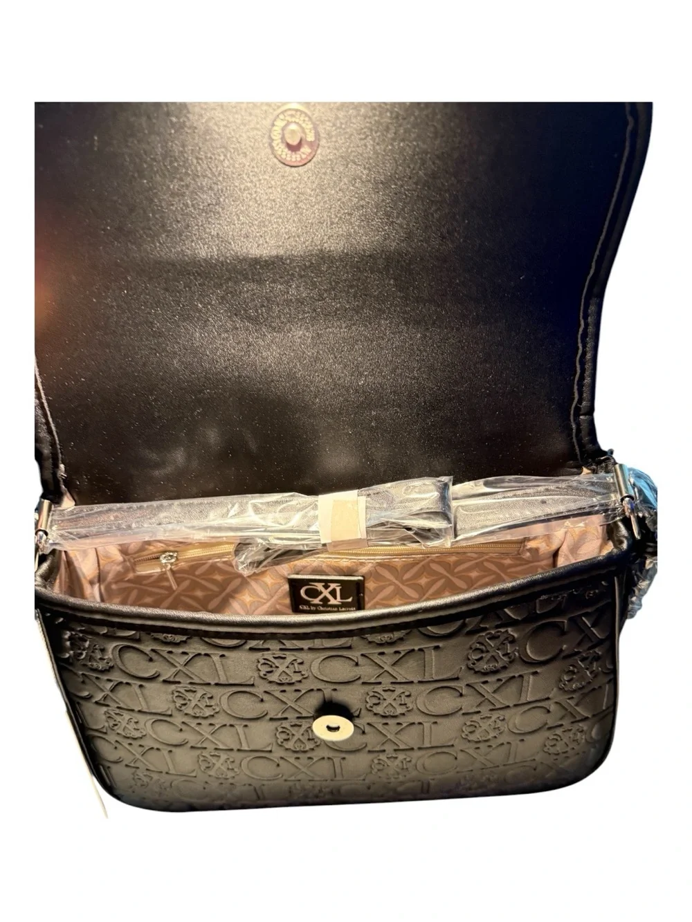 Christian Lacroix Clara Embossed Logo Shoulder Bag - Black | NWT